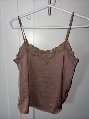 Pink Rose Lace-Trim Satin Cami in Mauve